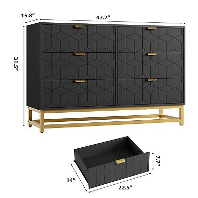 IDEALHOUSE 6-Drawer Wood Dresser with Metal Legs