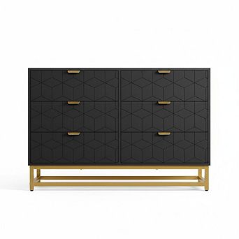 IDEALHOUSE 6-Drawer Wood Dresser with Metal Legs