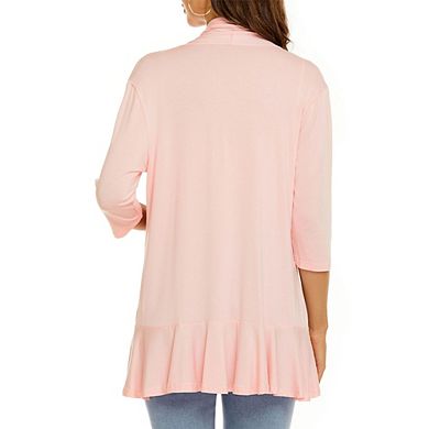 Women's Light Ruffle Open Cardigan Casual Layering Jacket Top for Spring & Fall
