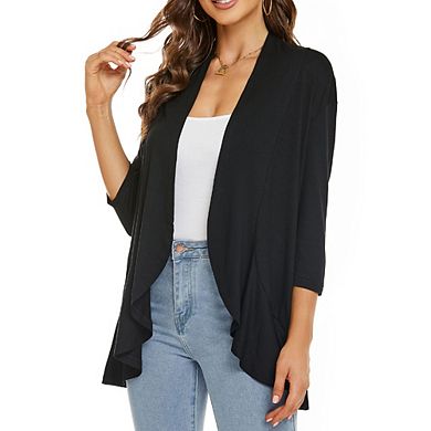 Women's Light Ruffle Open Cardigan Casual Layering Jacket Top for Spring & Fall