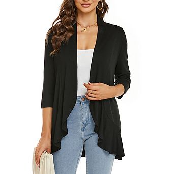 Women's Light Ruffle Open Cardigan Casual Layering Jacket Top for Spring & Fall