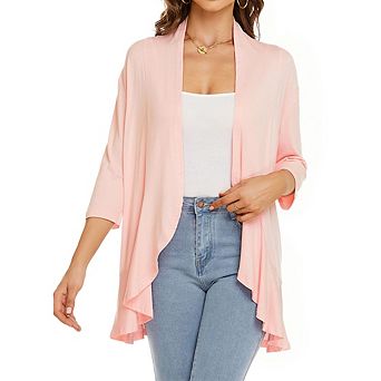 Women's Light Ruffle Open Cardigan Casual Layering Jacket Top for Spring & Fall