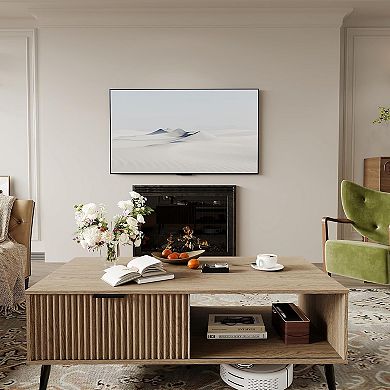 IDEALHOUSE 2-Tier Coffee Table with Sliding Door