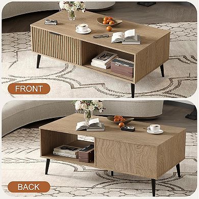 IDEALHOUSE 2-Tier Coffee Table with Sliding Door