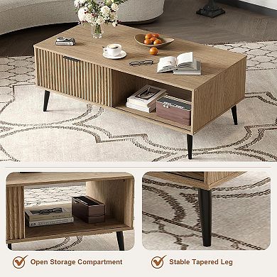 IDEALHOUSE 2-Tier Coffee Table with Sliding Door