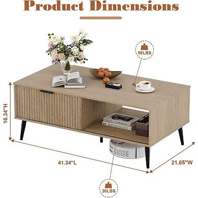 IDEALHOUSE 2-Tier Coffee Table with Sliding Door