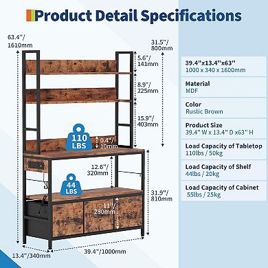 IDEALHOUSE 5 Tier Kitchen Bakers Rack with Drawers