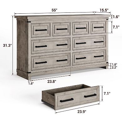 IDEALHOUSE Farmhouse 8-Drawer Wood Dresser