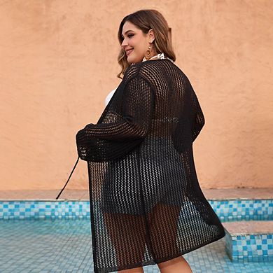 Women's Plus Size Sheer Long Knit Cardigan Oversized Maxi Cover-Up for Summer & Light Layering