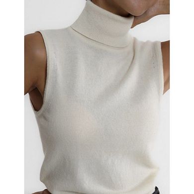 Women Elegant Turtleneck Sweater Vest Casual Solid Sleeveless High Neck Knit Pullover Tank Top