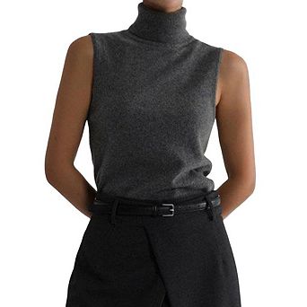 Women Elegant Turtleneck Sweater Vest Casual Solid Sleeveless High Neck Knit Pullover Tank Top