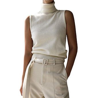 Women Elegant Turtleneck Sweater Vest Casual Solid Sleeveless High Neck Knit Pullover Tank Top