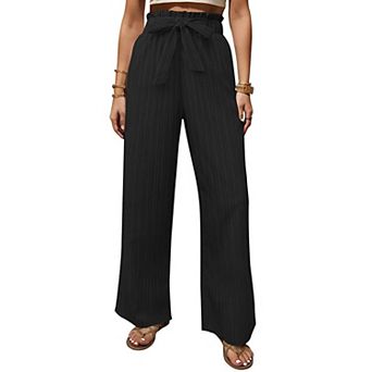 Womens Pants Elegant Bow Tie High Waist Wide Leg Dress Pants with Pockets