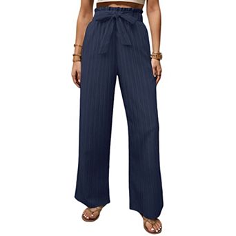 Womens Pants Elegant Bow Tie High Waist Wide Leg Dress Pants with Pockets