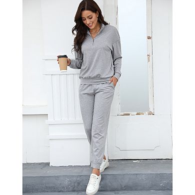 Women's 2 Piece Set Pullover Zip Up Sweatshirt Jogger Sweatpants Tracksuit Casual Outfit with Pocket