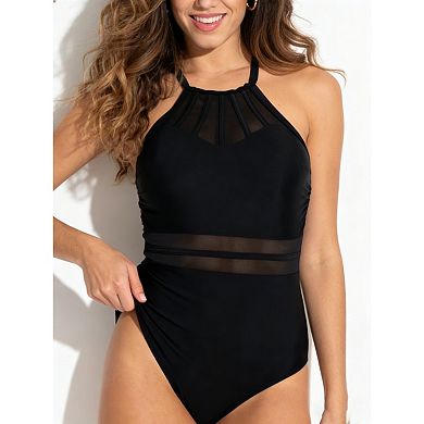 One Piece Swimsuit Patchwork Vintage Mesh Monokini Swimsuit Bathing Suits Swimwear Beachwear