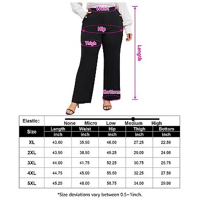 Women's Plus Size High-Waisted Flare Pants Pearl Button Accent Flare-Leg Trousers
