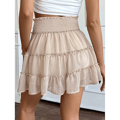 Womens Mini Skirt with Shorts Underneath Smocked Tiered Ruffle Flowy Skirts