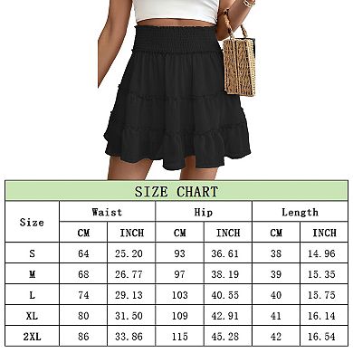 Womens Mini Skirt with Shorts Underneath Smocked Tiered Ruffle Flowy Skirts
