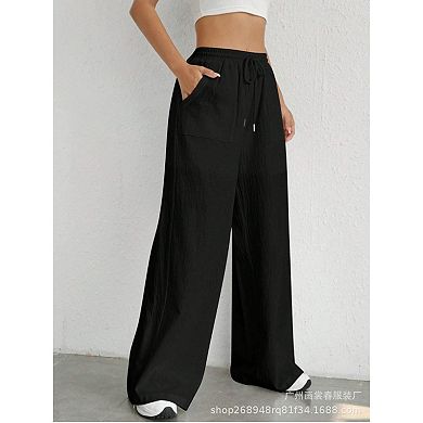 Women's Casual Solid Color Drawstring Straight Leg Slight Pocket Pants