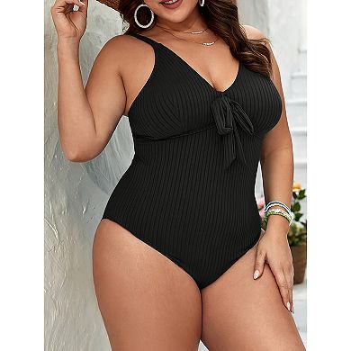 Plus Size One Piece Swimsuit for Women Tummy Control Bathing Suit Ribbed Swimwear