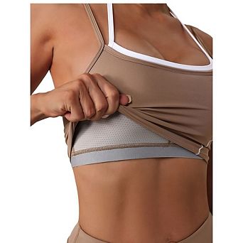 Women Two-in-One Halter Neck Yoga Bra Moisture Wicking Workout Top Stretch Built-in Bra Yoga Vest