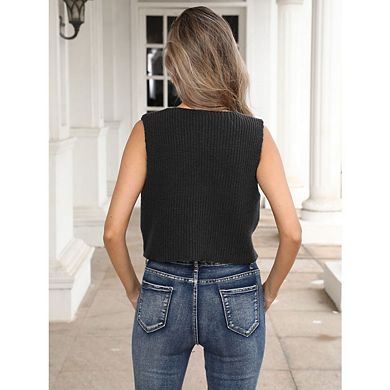 Womens Beach VacationOutfits Cute Y2K Trendy Tie Front Crochet Sweater Vest