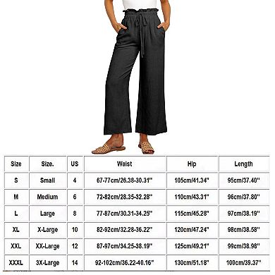 Women's High Waist Wide Leg Pants Casual Elastic Drawstring Loose Flowy Trousers with Pockets
