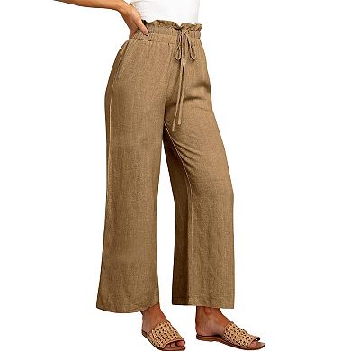 Women's High Waist Wide Leg Pants Casual Elastic Drawstring Loose Flowy Trousers with Pockets
