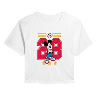 Juniors' Disney's Mickey Mouse Soccer Jersey Cropped Tee