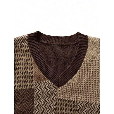 V-Neck Geometric Print Cable Knit Sweater