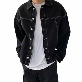 Cotton Drop Shoulder Top-Stitching Denim Jacket