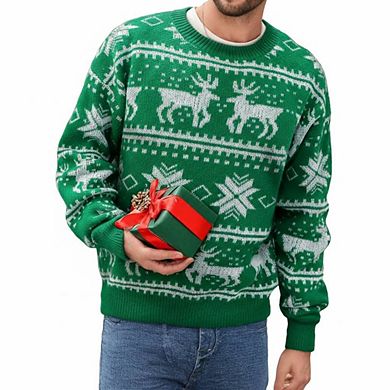 Casual Snowflake & Deer Print Knitted Street Sweater