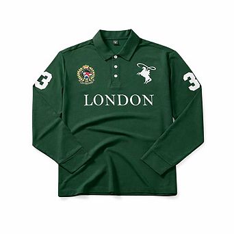 Letter & Numeral Graphic Long Sleeve Golf Polo Shirt