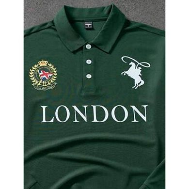 Letter & Numeral Graphic Long Sleeve Golf Polo Shirt