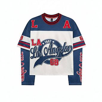 Letter Print Contrast Color Round Neck Casual T-Shirt