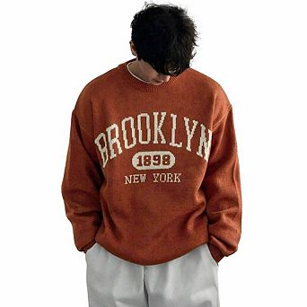 Letter Print Round Neck Long Sleeve Sweater