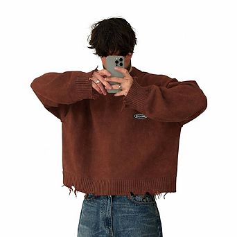 Letter Pattern Drop Shoulder Crew Neck Sweater