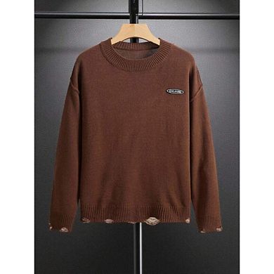 Letter Pattern Drop Shoulder Crew Neck Sweater