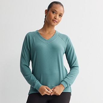 Petite Tek Gear® French Terry Long Sleeve V-Neck Top