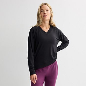 Petite Tek Gear® French Terry Long Sleeve V-Neck Top