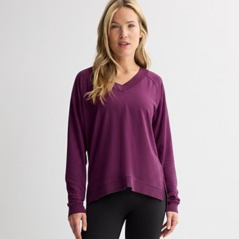 Petite Tek Gear® French Terry Long Sleeve V-Neck Top