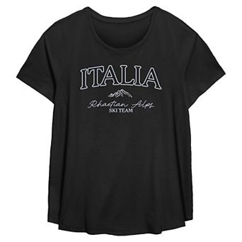 Plus Size Missy Plus Italia Ski Team Short Sleeve Scoop Hem Flow Tee