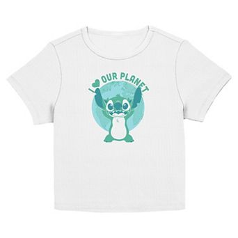Juniors' Disney Stitch I Love Our Planet Short Sleeve Baby Tee