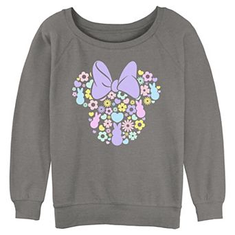 Juniors' Disney’s Minnie Mouse Easter Long Sleeve Slouchy Terry Graphic Pullover