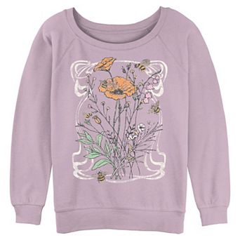 Juniors' Flowers & Bees Graphic Pullover