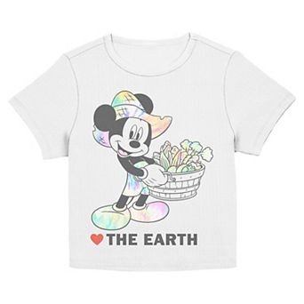 Juniors' Disney’s Mickey Mouse Loves The Earth Short Sleeve Graphic Tee