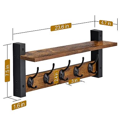 Sorbus 24 Inch Floating Wall Shelf with 5 Hooks for Entryway, Bathroom, Bedroom, Kitchen, etc