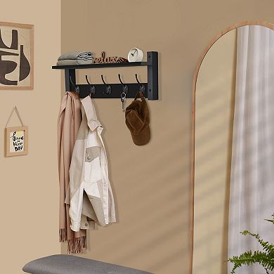 Sorbus 24 Inch Floating Wall Shelf with 5 Hooks for Entryway, Bathroom, Bedroom, Kitchen, etc