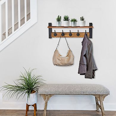Sorbus 24 Inch Floating Wall Shelf with 5 Hooks for Entryway, Bathroom, Bedroom, Kitchen, etc